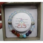 Wonder of the world (8 mm) - Opalite with 7 Chakra stone Beads, Stainless Steel Spacers, Display box, and Description- 10 pcs pack